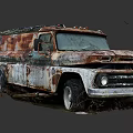 Vintage Rusty Truck With Weathered Body Parked In Overgrown Grass Area