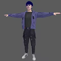 Man in Purple Jacket and Black Cargo Pants with Arms Outstretched 3d model