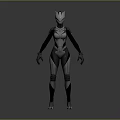 Futuristic Female Game Movie Character In Metallic Suit With Glowing Accents And Cat Ear Design