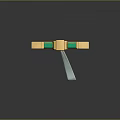 Golden And Green Decorative Weapon With Long Handle Square Top And Blade Tip