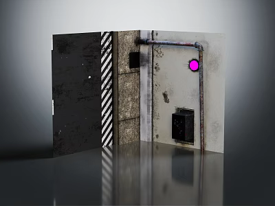 Industrial Interior Wall With Striped Design Metal Pipes Control Panel And Pink Marker 3d model