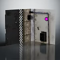 Industrial Interior Wall With Striped Design Metal Pipes Control Panel And Pink Marker