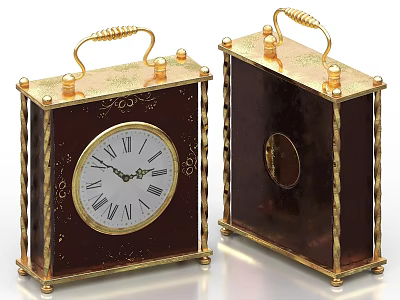Vintage Table Clock Design With Brown Body Golden Accents And Roman Numerals 3d model