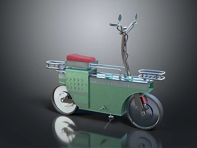 Vintage Green Motorcycle with Red Seat Metal Frame Handlebars Two Wheels Unique Design 3d model
