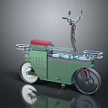 Vintage Green Motorcycle with Red Seat Metal Frame Handlebars Two Wheels Unique Design