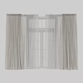 Light Colored Double Layer Curtains With Sheer Panels For Window Decoration 3d model