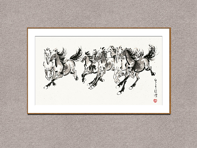 New Chinese Animal Painting Xu Beihong Eight Horses model