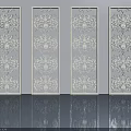 White Casement Doors with Intricate Decorative Patterns Four Panel on Reflective Floor 3d model