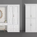 White Wardrobe With Geometric Patterns Dressing Table Drawers And Open Shelf Decorations 3d model
