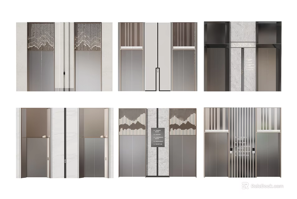 Modern Elevator Design Collection With Various Panel Styles And Decorative Details 3d model 