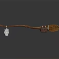 Decorative Wooden Broom with Hanging Metal Lantern and Brush Head