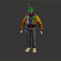 Man In Yellow Jacket Gray Cap Black Vest With Gun Brown Pants White Sneakers
