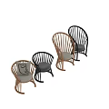 Stylish Black And Light Wood Accent Chairs With Gray Cushion And Face Pattern Pillow