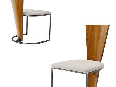Modern Minimalist Leisure Chair With Wooden Backrest Metal Frame And White Cushion 3d model
