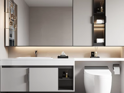 Modern Bathroom Vanity With White Countertop Mirror And Storage Cabinets 3d model