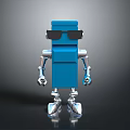 Blue Robot With Sunglasses Silver Mechanical Arms And Legs On Black Background With Reflection