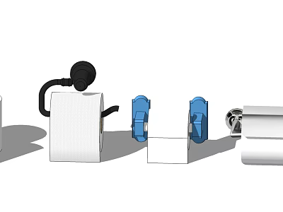 Essential Household Items For Home Use Including Toilet Paper Holder And Blue Hooks 3d model