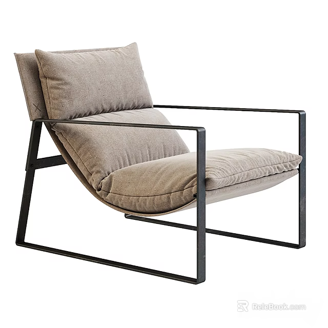 Modern Lounge Chair With Black Metal Frame And Beige Comfortable Cushion 3d model 