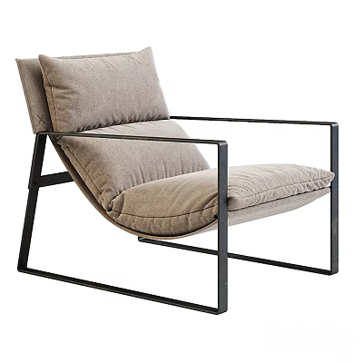 Modern Lounge Chair With Black Metal Frame And Beige Comfortable Cushion 3d model