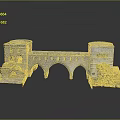 Ancient Stone Bridge Model with Twin Towers Multiple Arches Small Pool and Green Plants