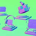 Modern Public Facilities Digital Icons With Transparent Base And 3D Display Design