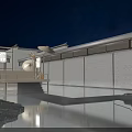 Elegant Japanese Stage Design Featuring Umbrella Decorations Wooden Structure And Night Lighting