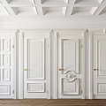 White Hinged Doors with Various Carvings and Designs in Modern Interior with Wooden Floor