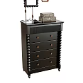 Black Decorative Cabinet Featuring Drawers Gold Knobs Spiral Columns And Top Mirror Boxes