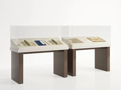Glass Display Cases With White Countertops Dark Brown Legs And Books In White Background 3d model