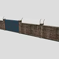 Building Exterior Wall with Solid Brick Structure Barbed Wire on Top and Iron Gate 3d model