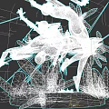 Game and Movie Character 3D Sculpture With White Figures Dynamic Poses And Purple Crystals