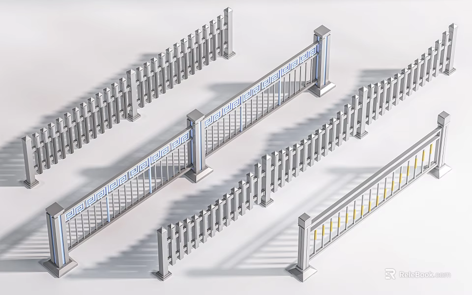 Durable Metal Railings Featuring Multiple Styles Varied Structures And Safety Designs 3d model 