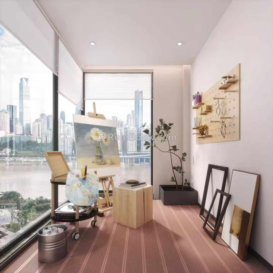 Modern Studio River View Balcony 3d model