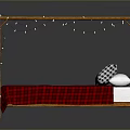 Wooden Four Poster Bed With Red Plaid Bedspread Black White Checkered Pillows And String Lights