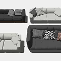 Modern Comfortable Sofa Set with Gray White Upholstery and Patterned Pillows 3d model