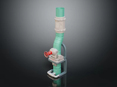 Industrial Hardware Tool Green Pipe Fitting With Red Valve And Gray Bracket 3d model