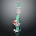 Industrial Hardware Tool Green Pipe Fitting With Red Valve And Gray Bracket