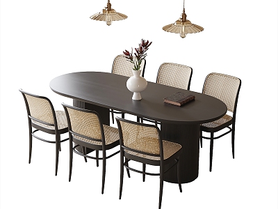 French Dining Table and Chair Dining Chair Dining Table Restaurant Chandelier 3d model