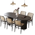 French Dining Table and Chair Dining Chair Dining Table Restaurant Chandelier 3d model