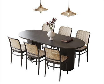 French Dining Table and Chair Dining Chair Dining Table Restaurant Chandelier 3d model