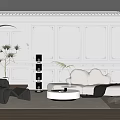 Elegant Modern Living Room Interior With Wall Paneling Arches White Sofa Black Chair And Plants