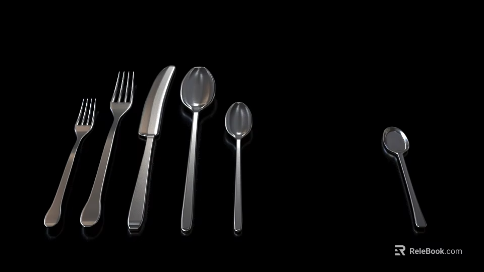 Stainless Steel Cutlery Set Including Forks Knives And Various Spoons For Dining 3d model 