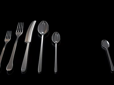 Stainless Steel Cutlery Set Including Forks Knives And Various Spoons For Dining 3d model