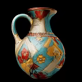 Hand Painted Ceramic Jug With Artistic Colorful Floral Patterns In Blue Red And Yellow