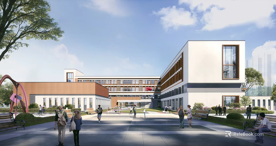 Modern School Building Complex With Open Plaza 3d model