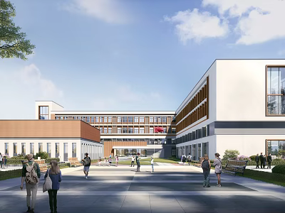 Modern School Building Complex With Open Plaza 3d model