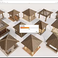 Wooden Pavilions With Various Roof Designs And Architectural Structure Models