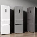 Three Modern Standing Refrigerators White Gray Dark Gray Three Door Design in Interior Setting 3d model
