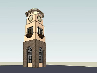 Classic Clock Tower With Brick Base Arched Windows And Decorative Balcony 3d model
