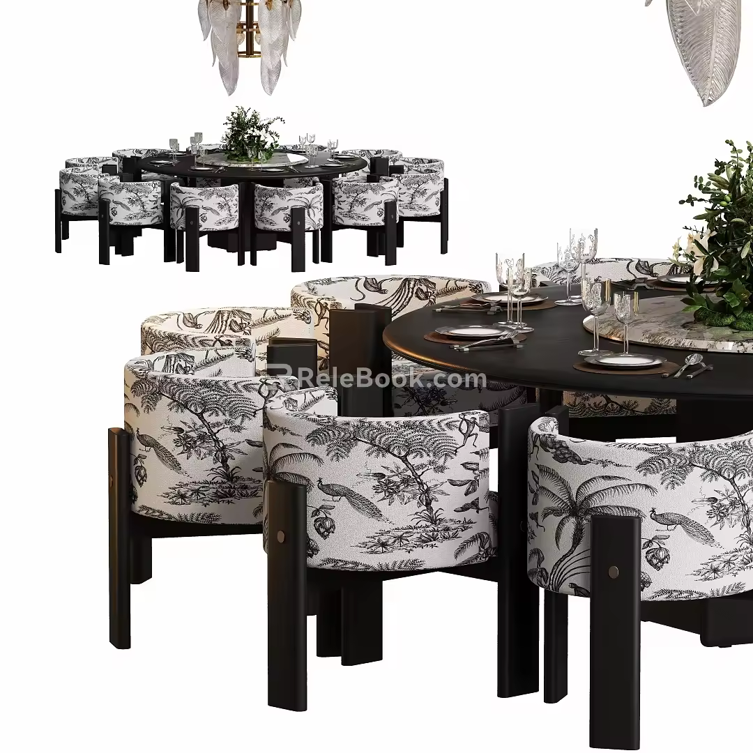 Modern Middle Ancient Log Round Dining Table and Chair Combination 3d model